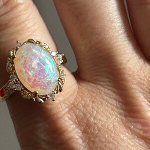 Elegant Gold Opal Ring with Diamond Accents
